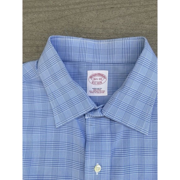 Brooks Brothers Supima Cotton French Cuff Dress Shirt Blue Micro Check 16.5-34 - Picture 4 of 13